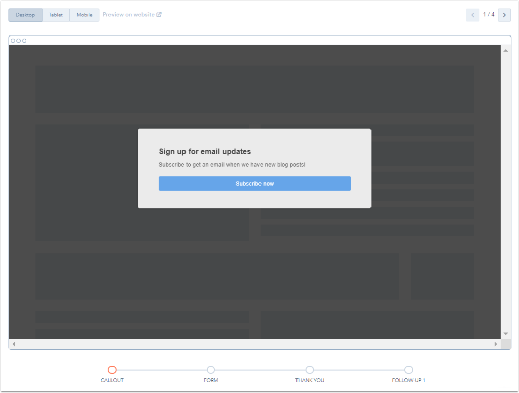 HubSpot Email Updates Pop Up
